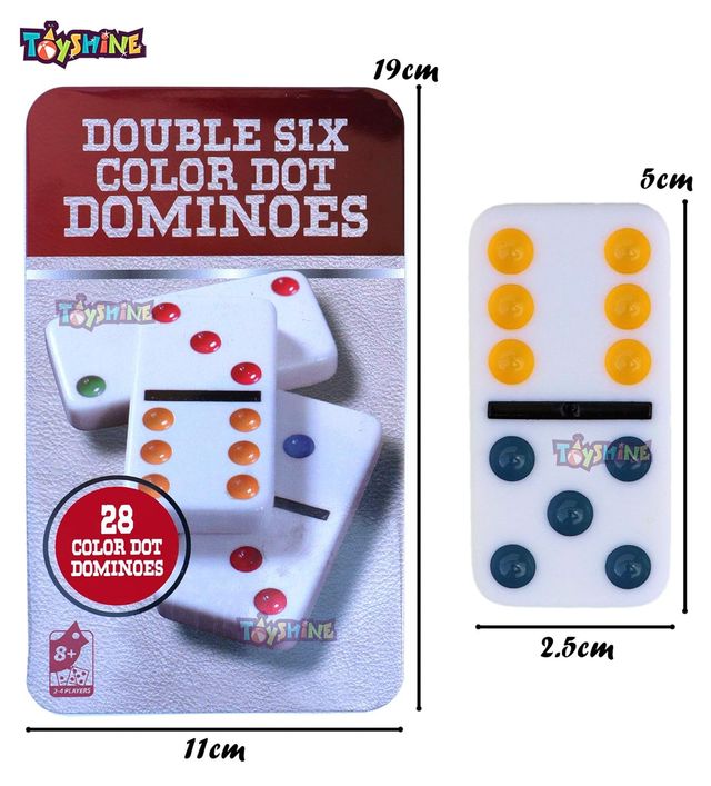 Toyshine Double 6 Color Dot Dominoes Game Set, Classic 28 Pieces In Tin Case, Match Game For Kid