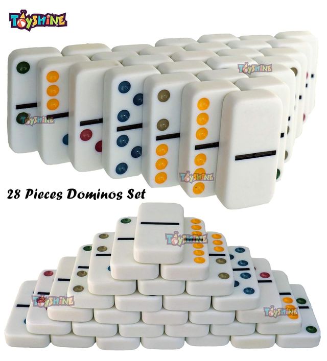 Toyshine Double 6 Color Dot Dominoes Game Set, Classic 28 Pieces In Tin Case, Match Game For Kid