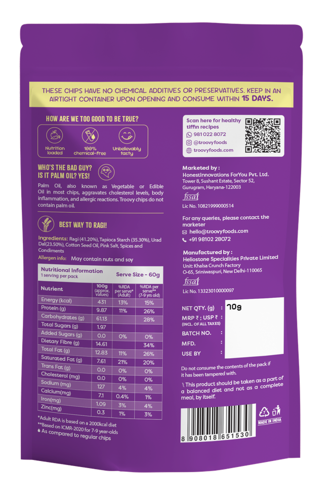 Troovy Healthy High Protein Ragi Chips (No Palm Oil, No Chemicals)