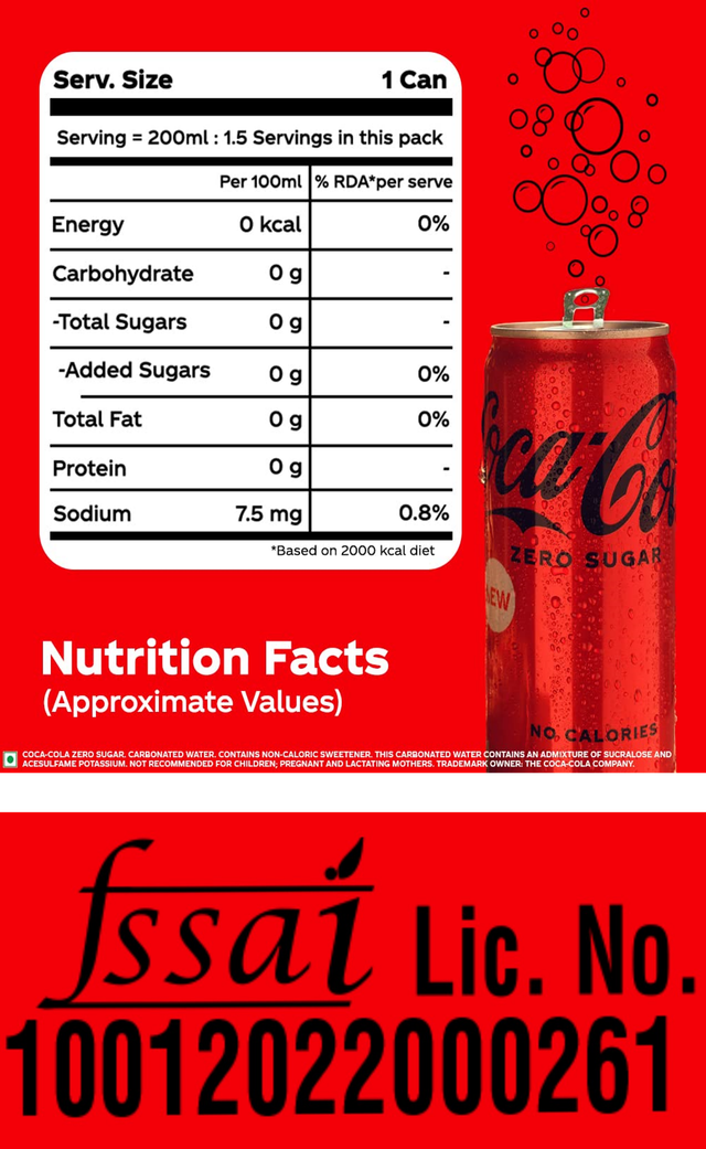 Coke Zero Cola Diet Soft Drink Can
