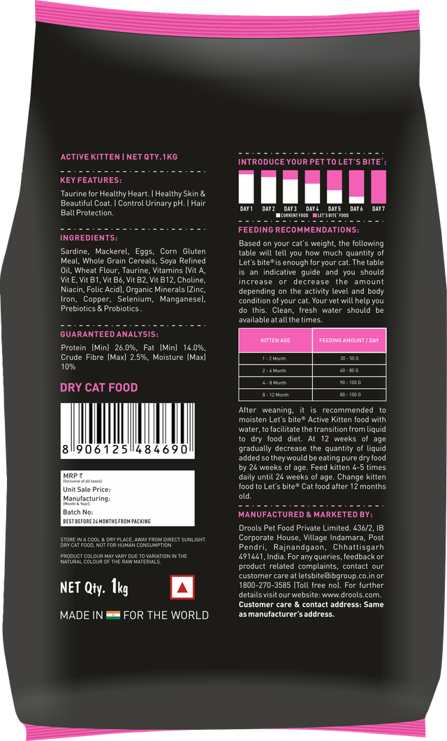 Let'S Bite Active Kitten Dry Cat Food, (Buy 1 Get 1 Free)