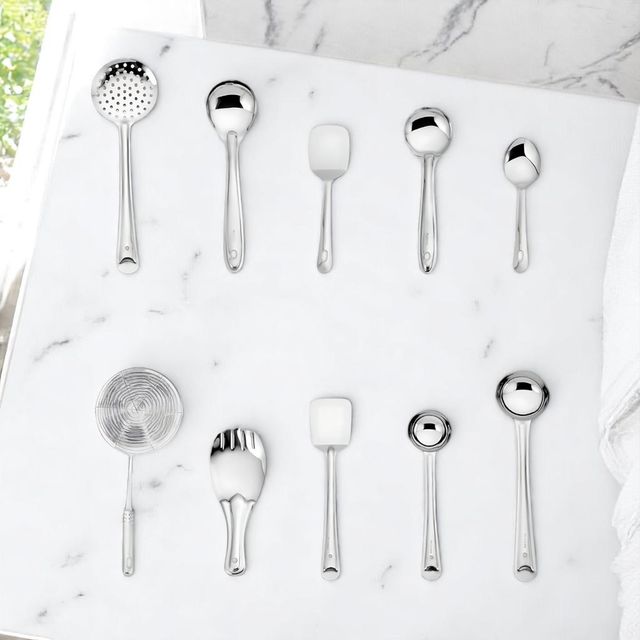 Classic Essentials Stainless Steel Cooking and Serving Spoon Set 10 Pcs Kitchen Tool Set Silver