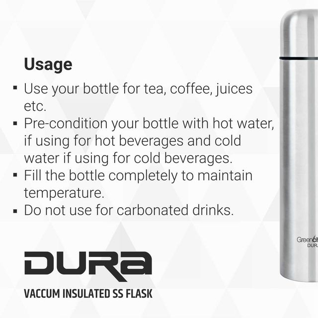 Greenchef Vacuum Insulated Ss Flask - 750Ml - Dura 750 Ml Flask (Pack Of 1, Steel/Chrome, Steel)