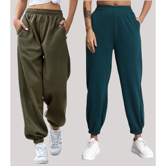 Q-rious Women's Cozyflex Joggers | Plaz-CARGO-2c | Teal & Olive - 28