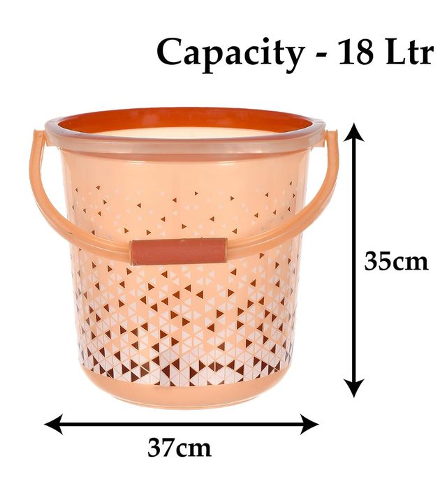 Kuber Industries Plastic Triangle Print Bucket with Handle | 18 L | Pack of 2 (Black & Brown)