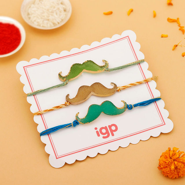 IGP Moustache Shaped Rakhi | Set of 3 - Fun and Trendy