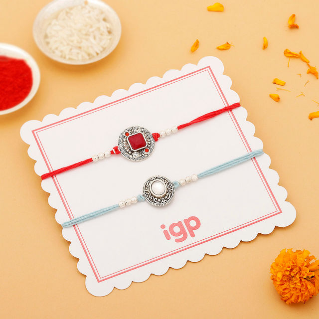 IGP Oxidized with Semi Precious Stone Rakhi - Set of 2