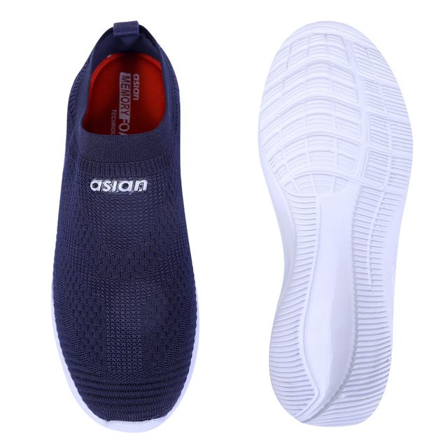 Asian Men s Wind-04 Navy Blue Laceless Shoes | UK-6