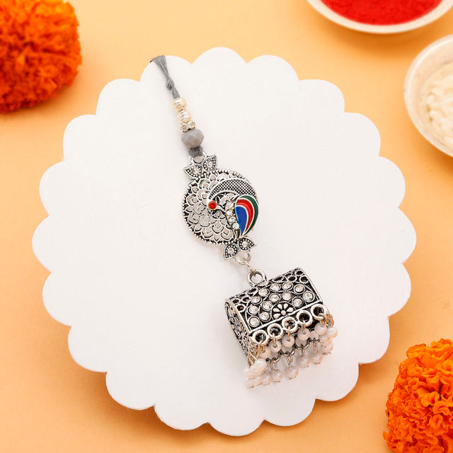 IGP Bhaiya Bhabhi Peacock Design Metallic Rakhi - Regal and Beautiful