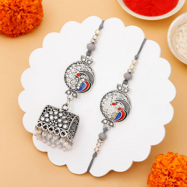 IGP Bhaiya Bhabhi Peacock Design Metallic Rakhi - Regal and Beautiful