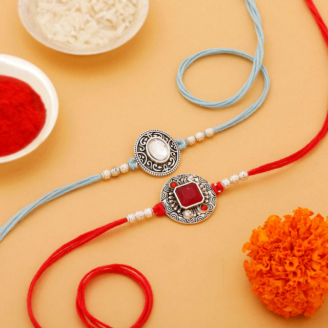 IGP Oxidized with Semi Precious Stone Rakhi - Set of 2