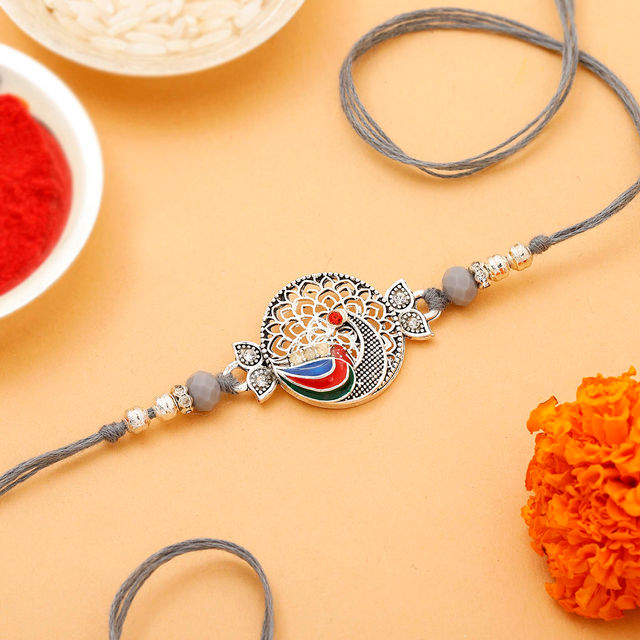 IGP Bhaiya Bhabhi Peacock Design Metallic Rakhi - Regal and Beautiful