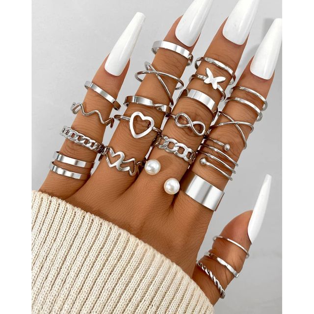 Shining Diva Fashion Jewellery Stylish Rings for Women and Girls - Set of 22 | Silver | Sd14738r