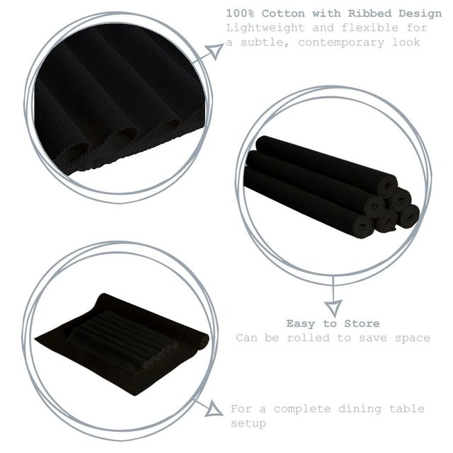 Lushomes Table Mat - Black | Ribbed | 13 x 19 inch