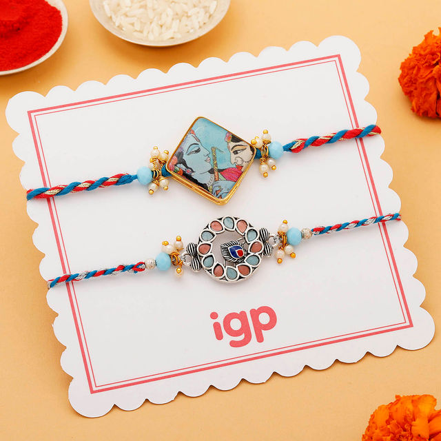 IGP Krishna Radha painting Rakhi Pack of 2 - Artistic and Divine