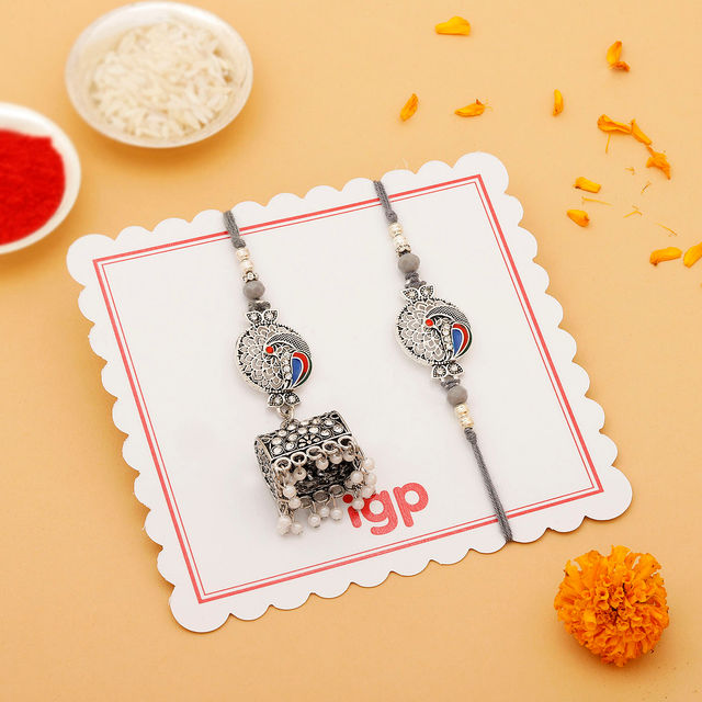 IGP Bhaiya Bhabhi Peacock Design Metallic Rakhi - Regal and Beautiful