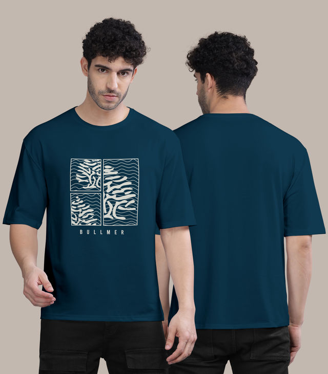 Bullmer Men's Oversized T-shirt Front Printed | Petrol Blue | L