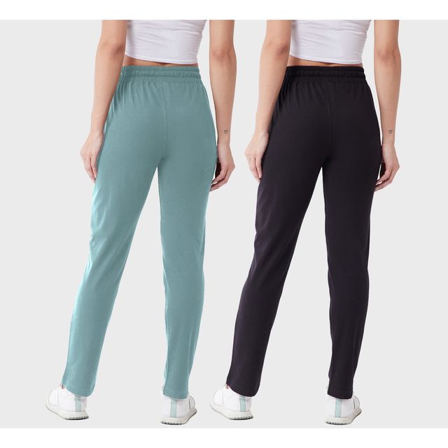 Modeve Women's Cotton Blend Solid Track Pant for Summer | Sage and Black | L
