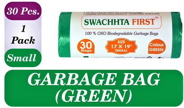 Swachhta First Oxo Bio Degradable Garbage Bags - Green Small | 17 x 19 inch