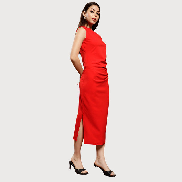 Buy Athena One Shoulder Scuba Bodycon Midi Dress Red XL Online - Price @  839 | Instant Delivery | Zepto