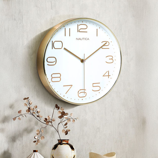 Nautica Modern WallClock For Stylish Home With Quartz Technology 1Pc Size(Abs) White/Rosegold