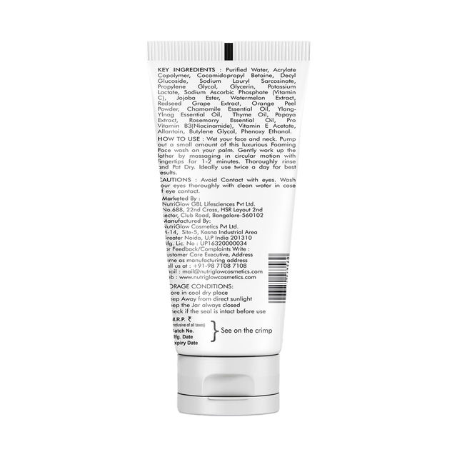 NutriGlow Vitamin C Daily Foaming Facewash | With Orange Peel | Oil Control | Sulphate Free