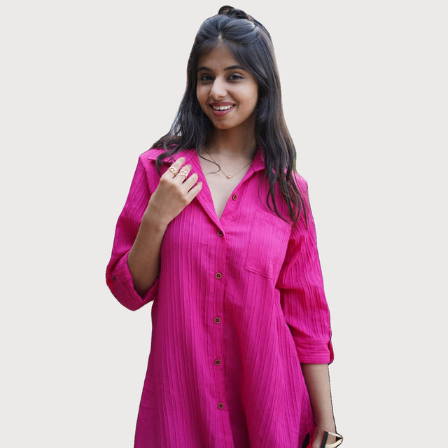 Buy Wyshlist Women's Shirt Dress Solid Collar | Pink - L Online