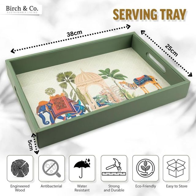 Birch & Co. Serving Tray - Royal Gaja With Four Free Matching Coasters