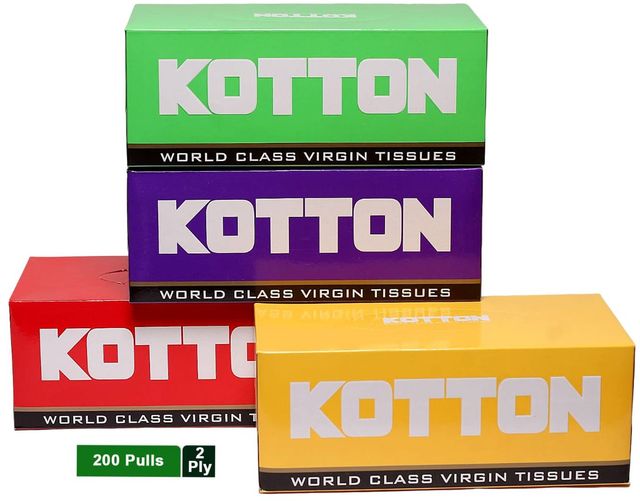 Kotton Facial Tissues Box - 2 Ply - 100% Virgin Pulp/Paper Box 200 pc  X 4 Combo