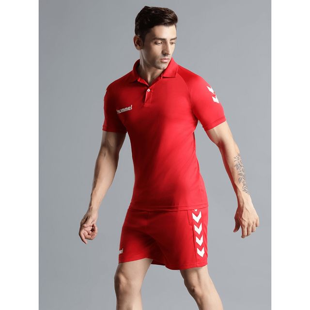 hummel Men's Core Functional Polo Neck Solid Regular Fit Gym T-shirt | True Red - XL