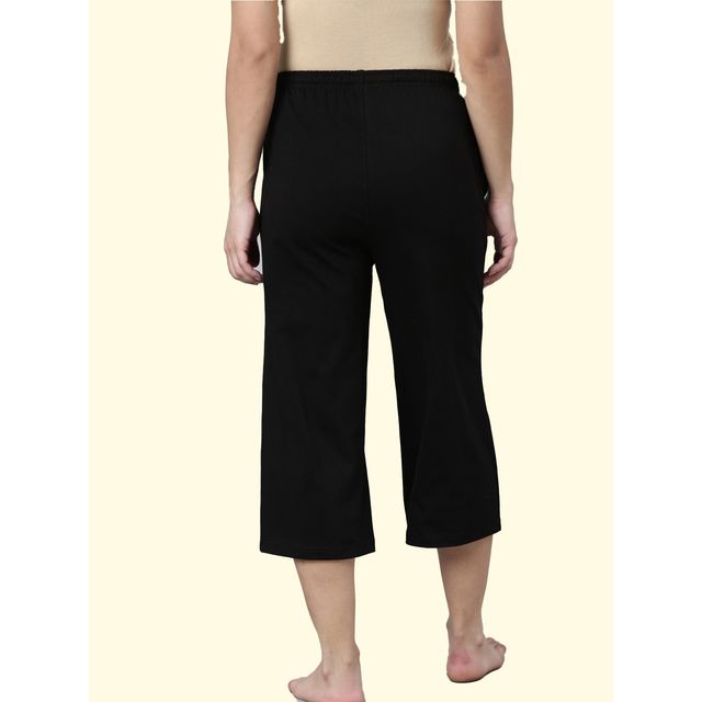 Kryptic Women's Pure Cotton Solid Drawstring Capri | Black - XL