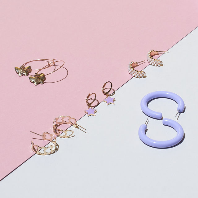 Salty Fashion Set of 5 Lilac Golden Hoop Set for Women