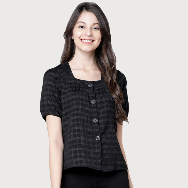 Buy Tokyo Talkies Women's Checked Top | Black - L Online - Price