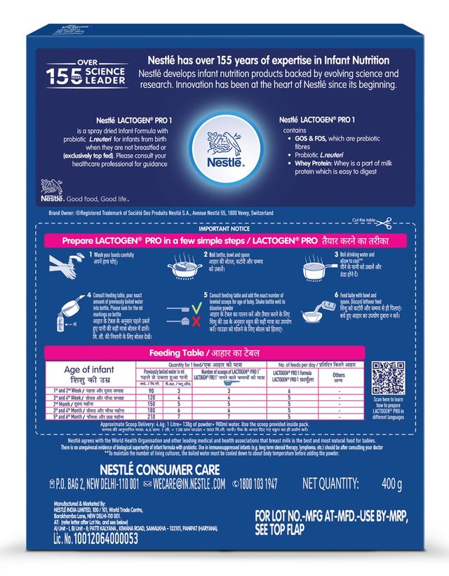 Nestle Lactogen Pro 1 | Infant Formula Probiotic And Prebiotics 400 g Combo