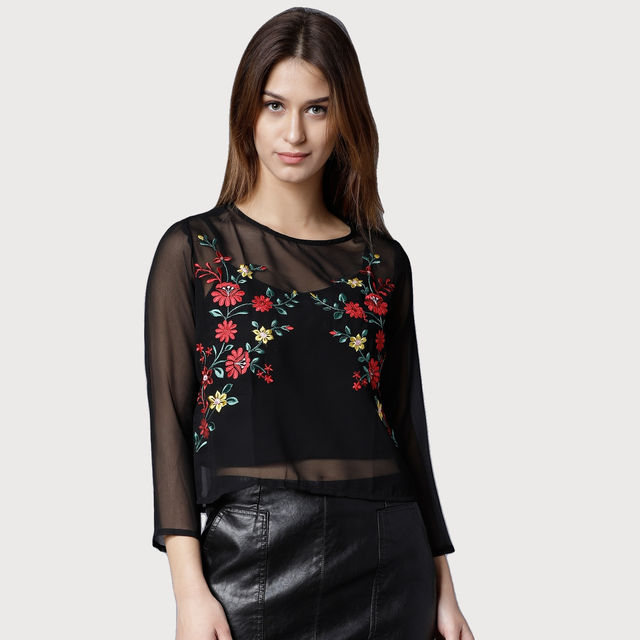 Buy Tokyo Talkies Women's Casual Full Sleeve Embroidered Top