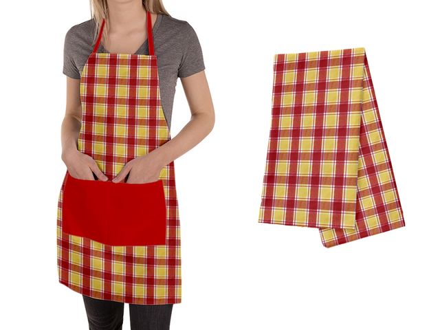 Lushomes Kitchen Apron Set - Red and Yellow Checks