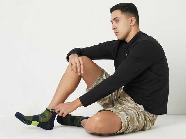 Wildcraft Men's Solid Cotton Low Ankle Socks | Navy and Yellow - Free Size
