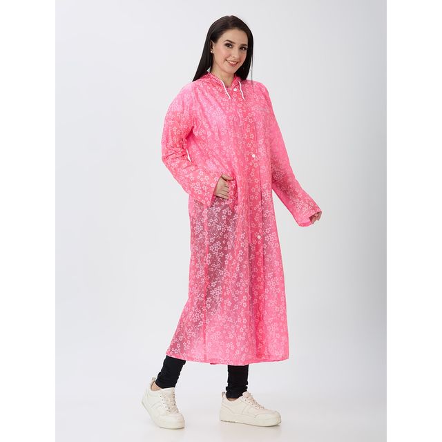 Buy Zeel Women Knee Length Trench PVC Raincoat With Flower Print