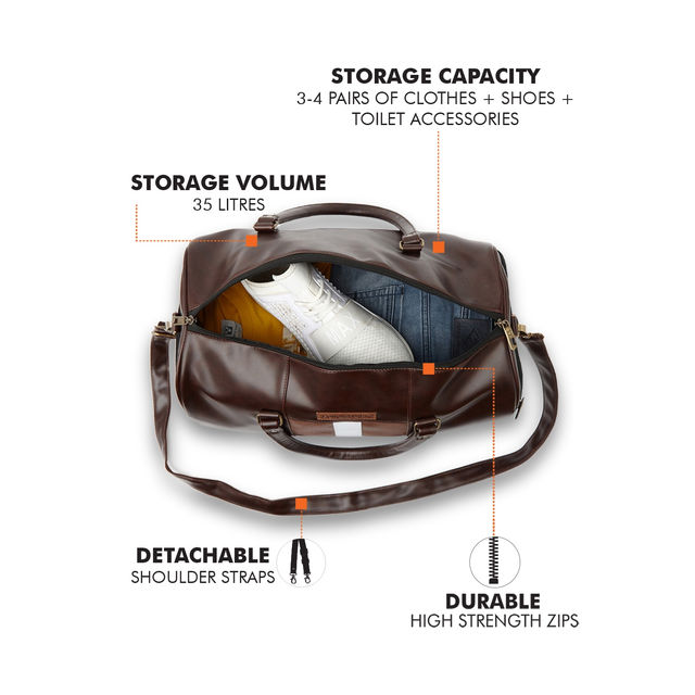 Buy Fur Jaden 33 L Brown Textured Vegan Leather Weekender Duffle