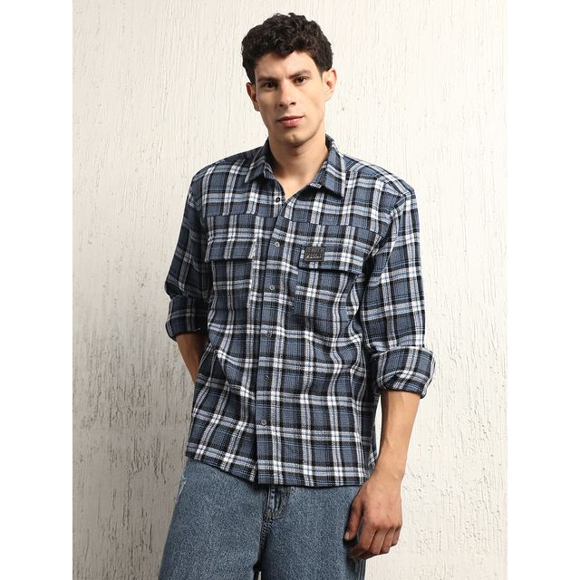 Hubberholme Men's Checked Double Pocket Cotton Oversized Casual Shirt | Multicolor - 38