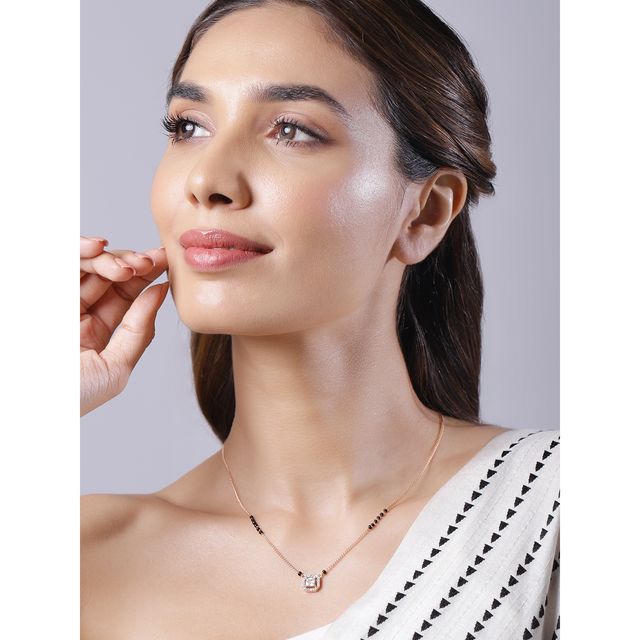 Rubans 18k Rose Gold Plated AD & CZ Studded Mangalsutra Necklace with Black Beads