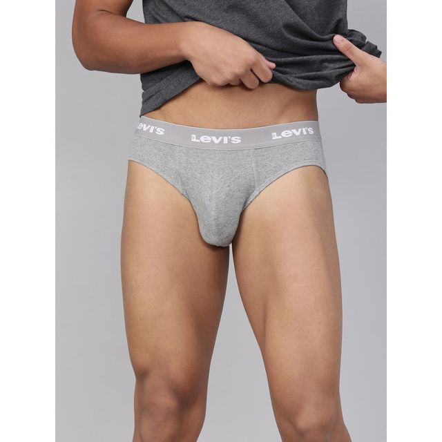 Levi's Innerwear Men's Solid Cotton Ultrasoft Waistband Brief | Light Grey and Navy - S