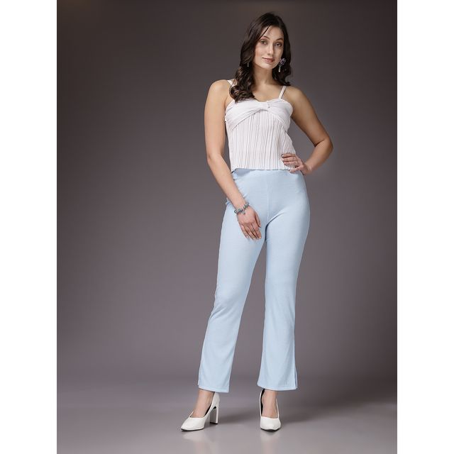 Freehand Women's Flare Solid Casual Flare Trouser | Delicate Blue - 28