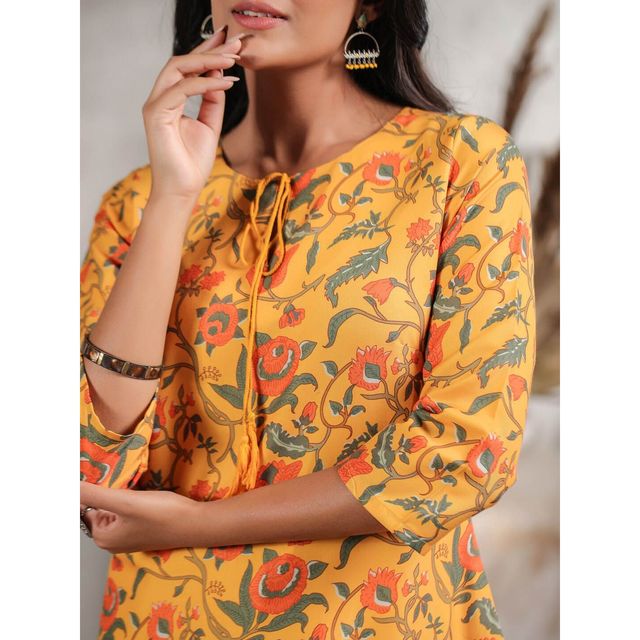 Anubhutee Women's Ethnic Straight Kurta | Yellow - M