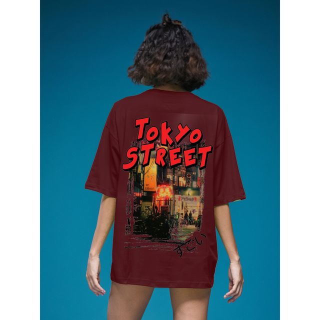 Smartees Women's Oversize Printed T-shirt | WW - 2028 | Maroon - S
