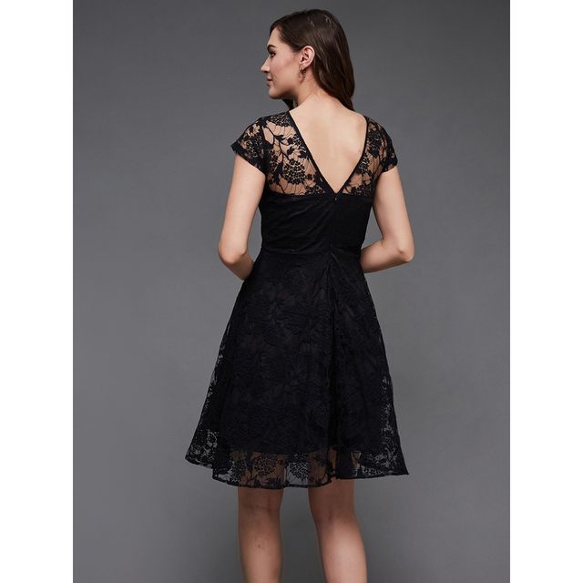 Miss Chase Women s Leaves Drink Rain Skater Dress Black | XL