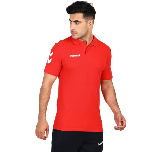 hummel Men's Go Polo Neck Solid Regular Fit Cotton Poly T-shirt | True Red - M
