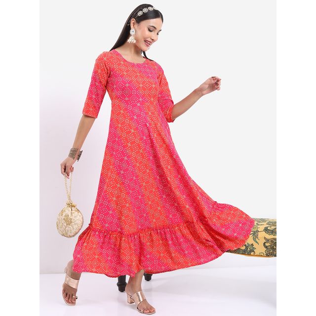 Ketch Women Ethnic Motifs Printed Maxi Dress | Fuchia | L