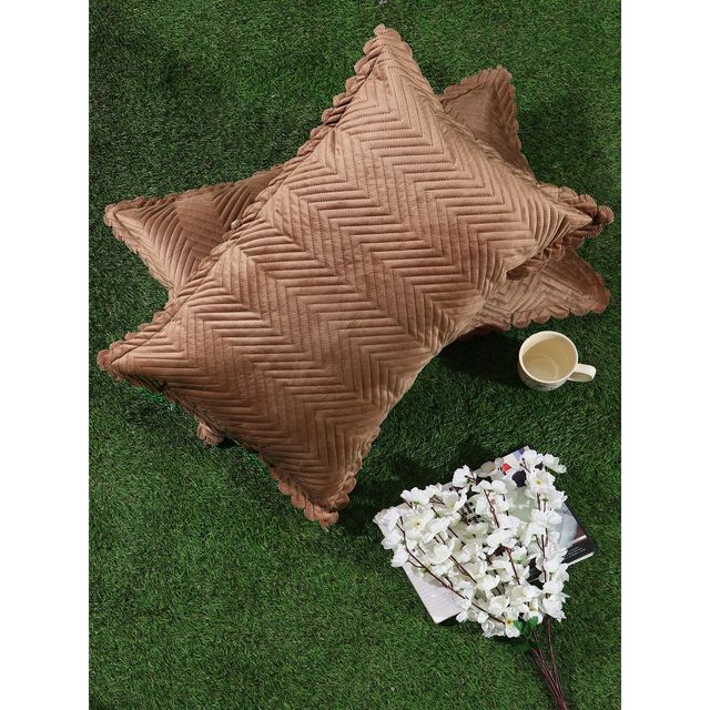 Hosta Homes Velvet Fabric Laser Cut Brown Pillow Cover Pack of 2