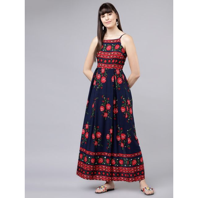 Tokyo Talkies Women's Floral Print Maxi Dress | Blue - XL